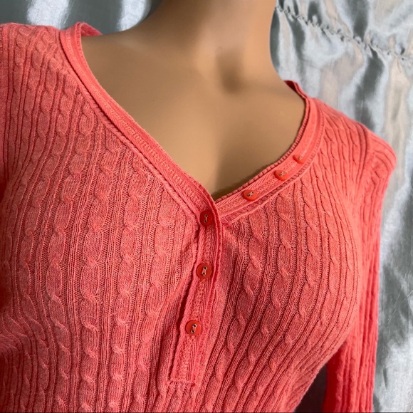 Aeropostale 100% cotton thin fitted cable knit light sweater w/3/4 sleeves, M - Picture 2 of 9